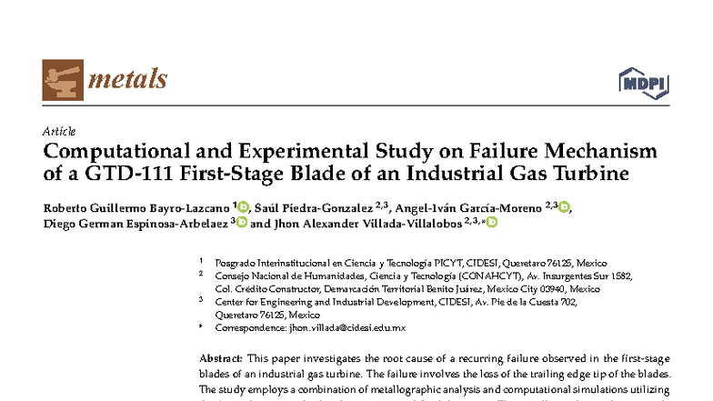Computational and Experimental Analysis of Gas Turbine Blade Failure ...