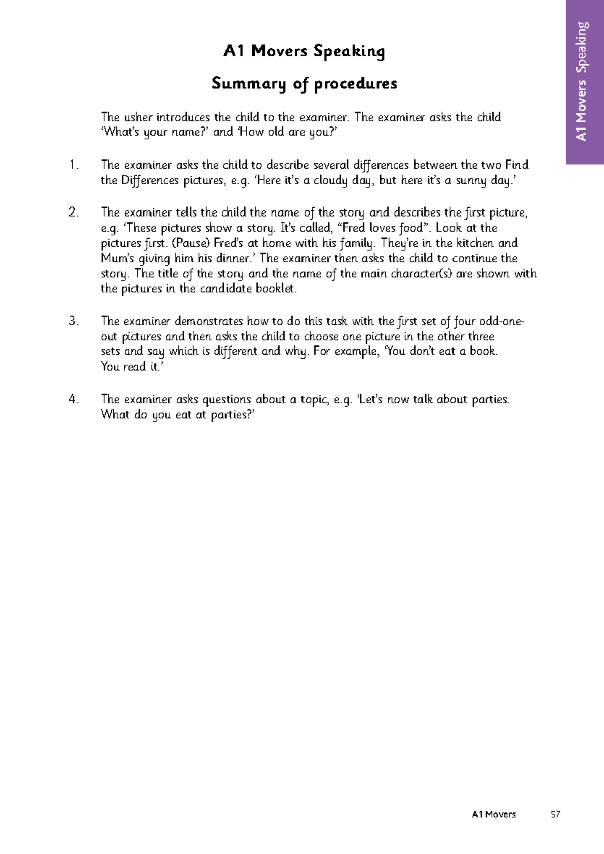 A1 Movers Speaking: Summary of Procedures and Activities - Studocu