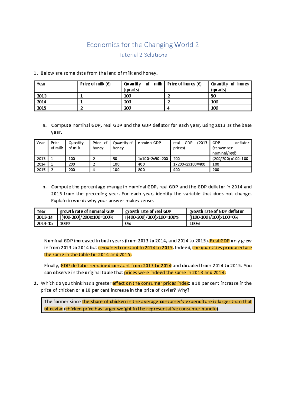 ECW 2 Tutorial Solutions: GDP, Price Indices & Economic Growth ...