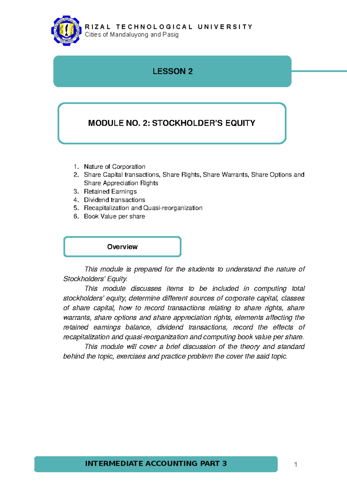 Ac13 Module 2 Shareholders Equity 1 Of Corporation 2 Capital