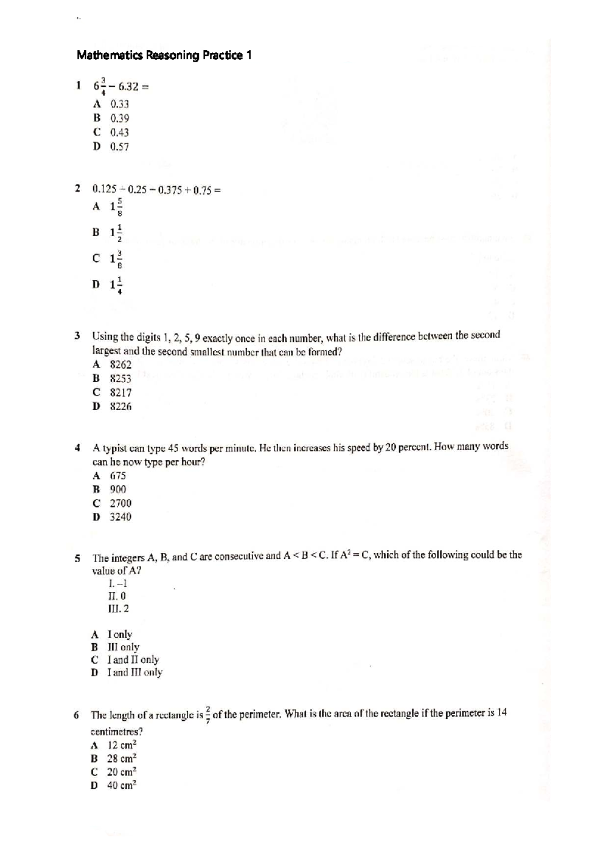 W5 Mathematics Reasoning Practice Questions and Solutions - Studocu
