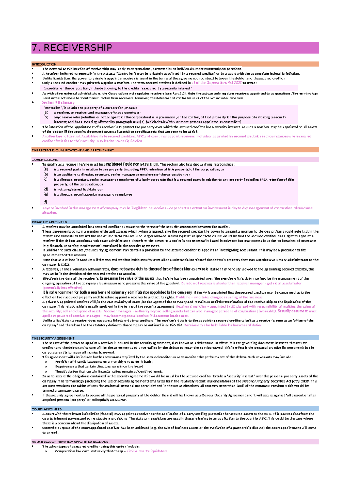 7. Receivership: Understanding Appointment, Duties, and Effects - Studocu