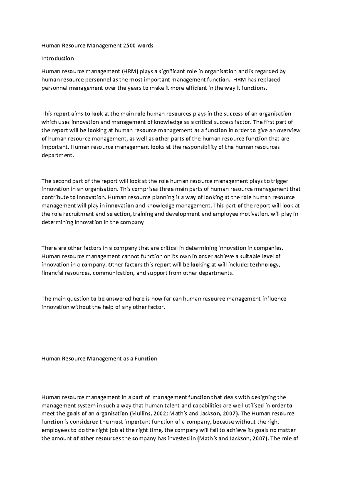 HRM 2500 - The Role of Human Resource Management in Innovation and ...
