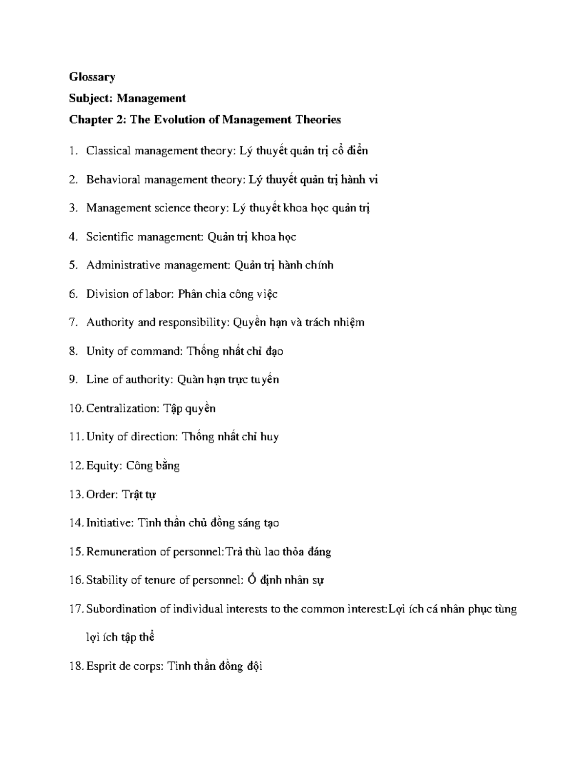 Glossary for Management (MGT) Chapter 2: Evolution of Theories - Studocu