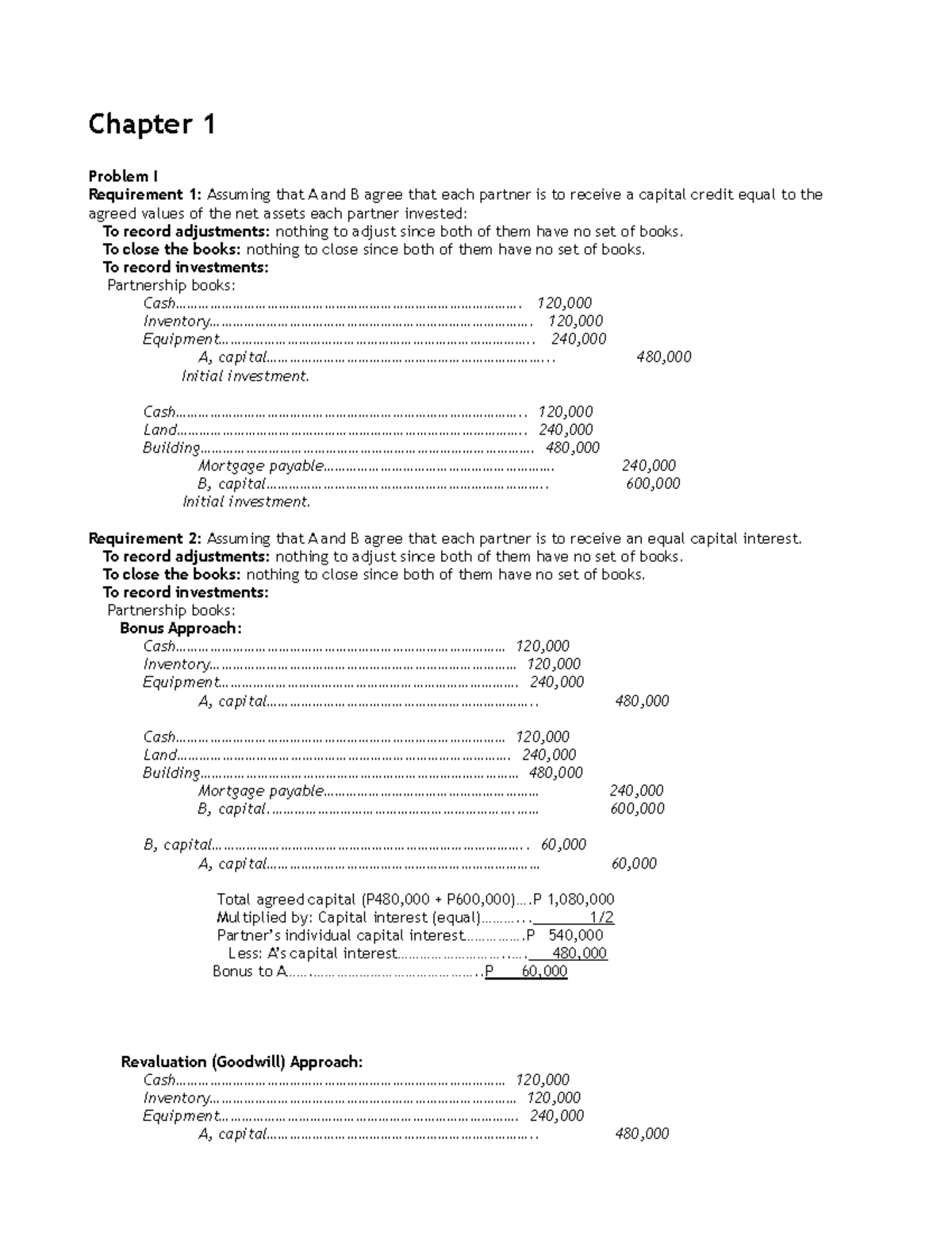 Advanced Accounting - Chapter 1 Problems: Partnership Accounting ...