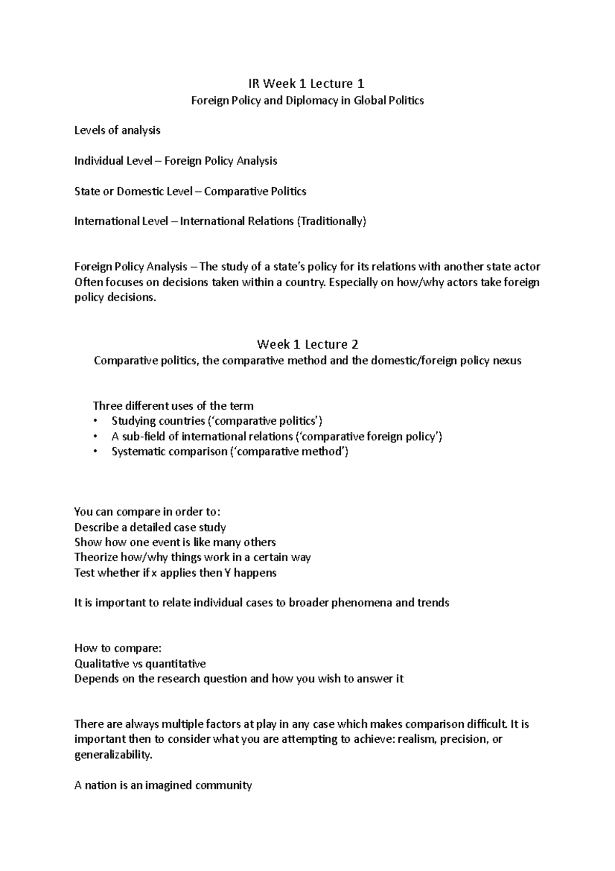 IR Week 1 Lecture 1 - IR1006 - St Andrews - Studocu