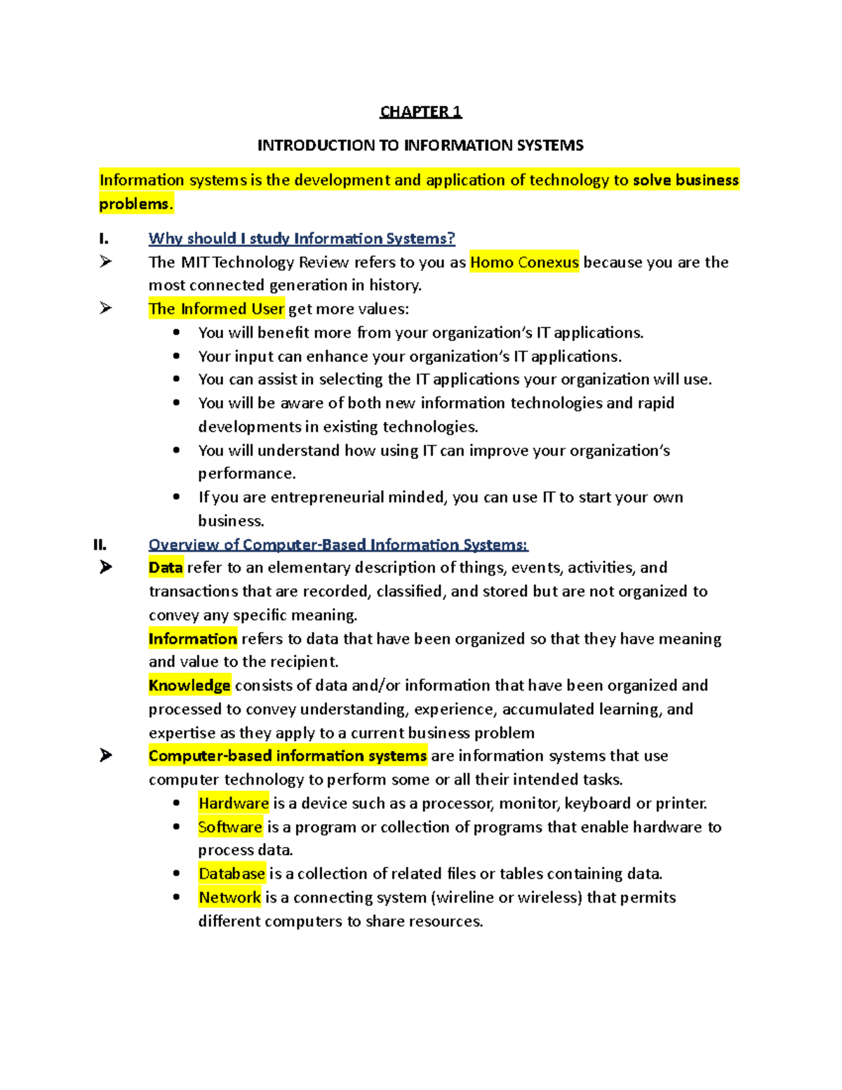 Chapter 1 - Introduction to Information Systems (CIS 101) - Studocu