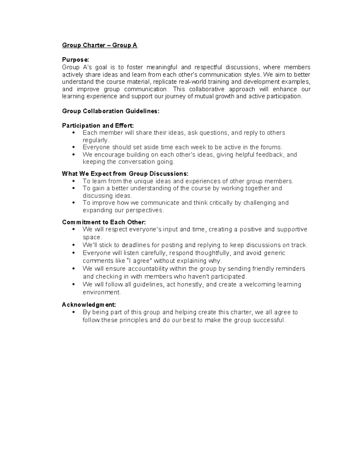 Group A Collaborative Charter for Effective Learning and Communication ...