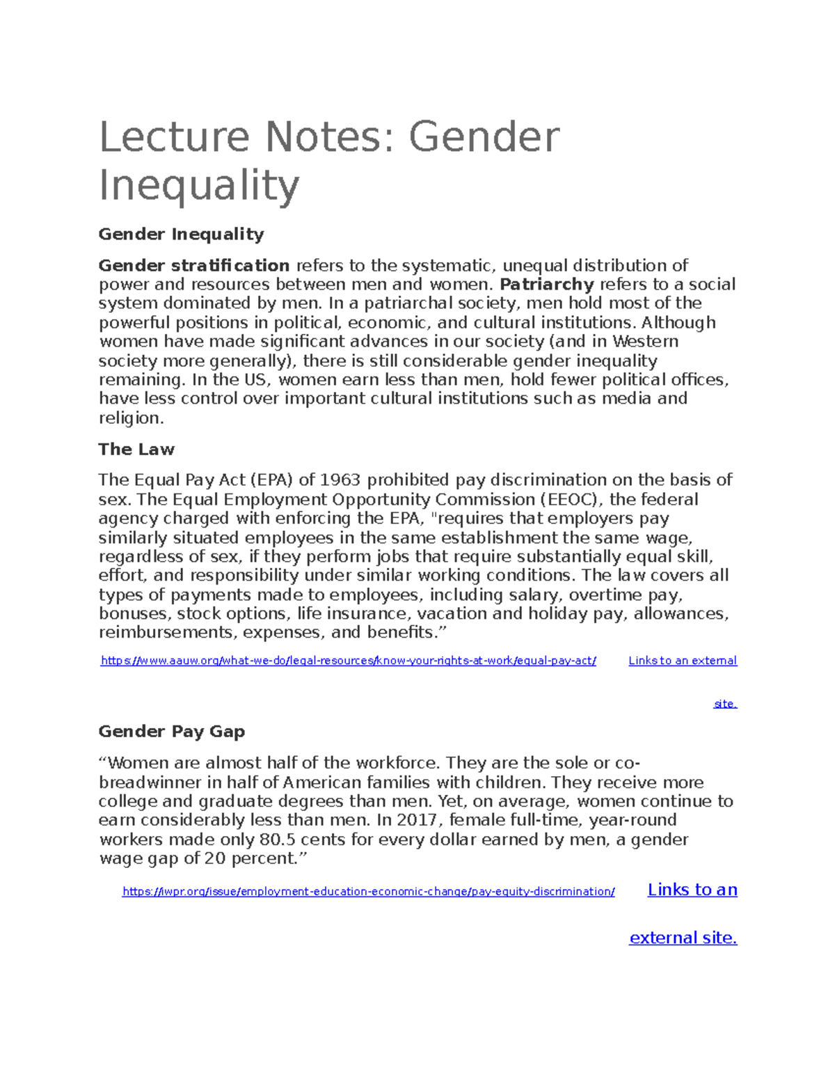 Sociology 101: Lecture Notes on Gender Inequality and Stratification ...