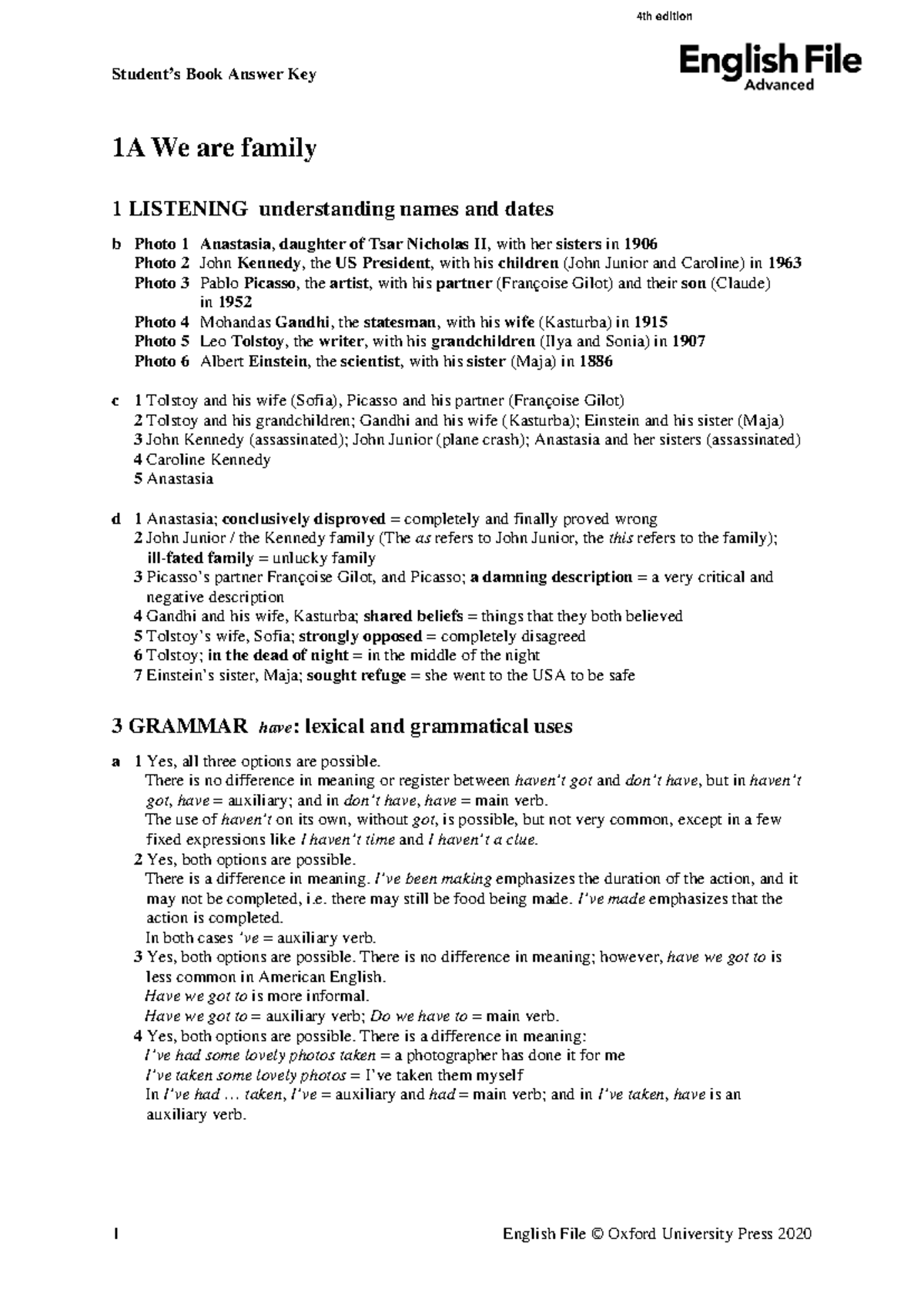 English File 4e Advanced - Student's Book Answer Key (Files 1-3) - Studocu