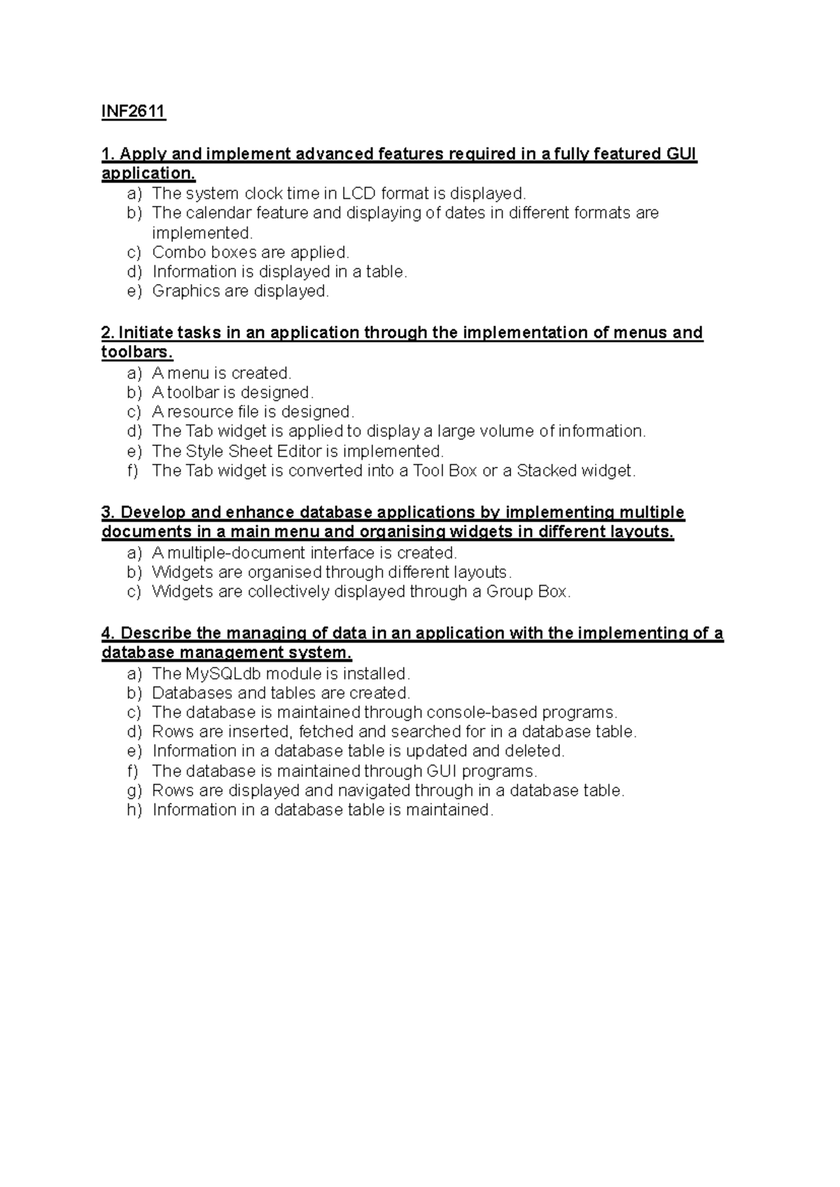 INF2611 Study Objectives: Advanced GUI & Database Management Techniques ...