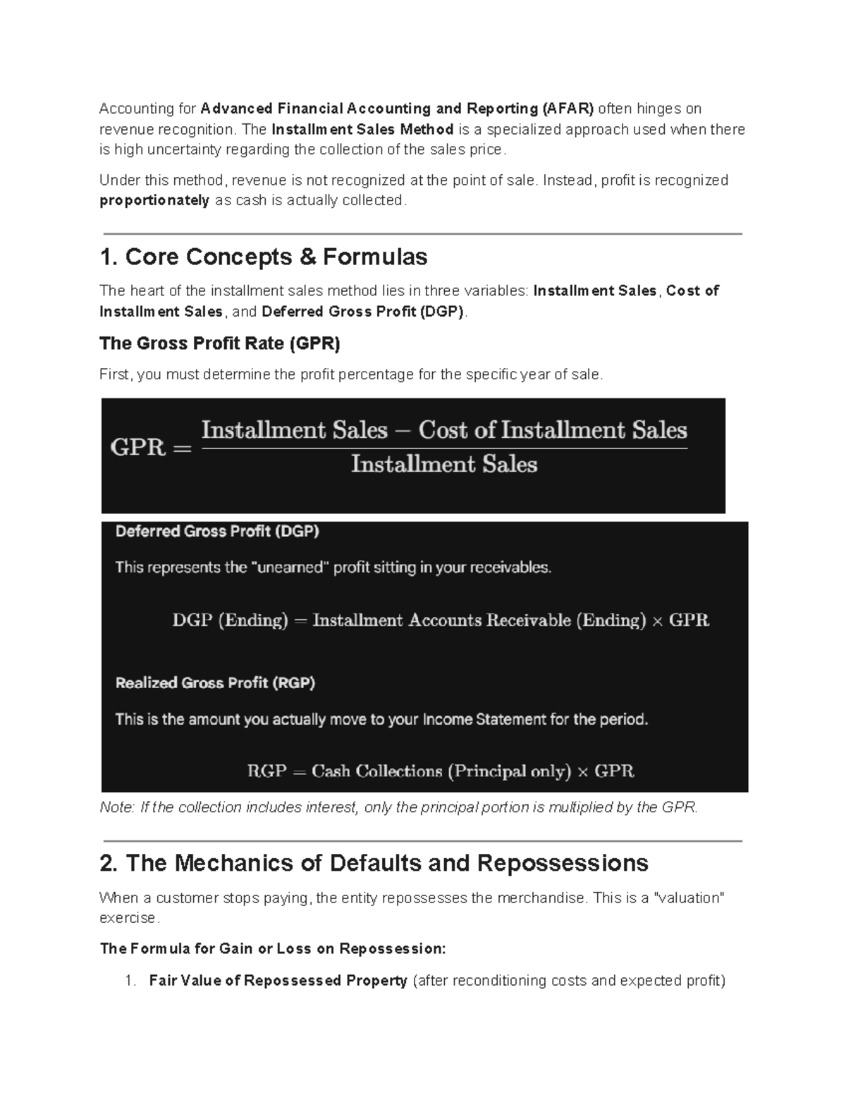 Installment Sales Method in Advanced Financial Accounting (AFAR) - Studocu