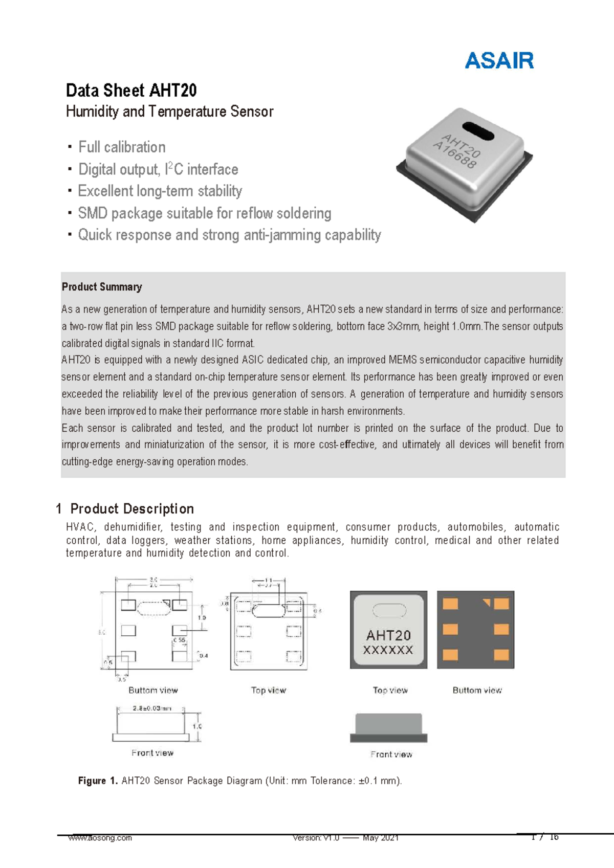 AHT20 Humidity & Temperature Sensor Data Sheet - V1.0 - Studocu