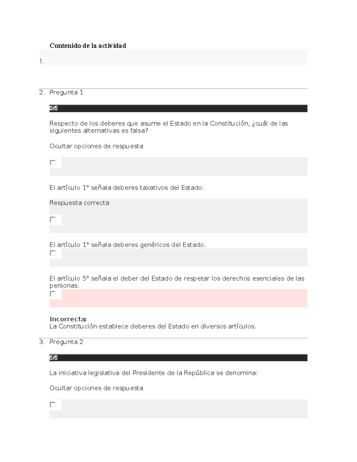 Prueba 1 Derecho Constitucional - Contenido de la actividad 1. Pregunta ...