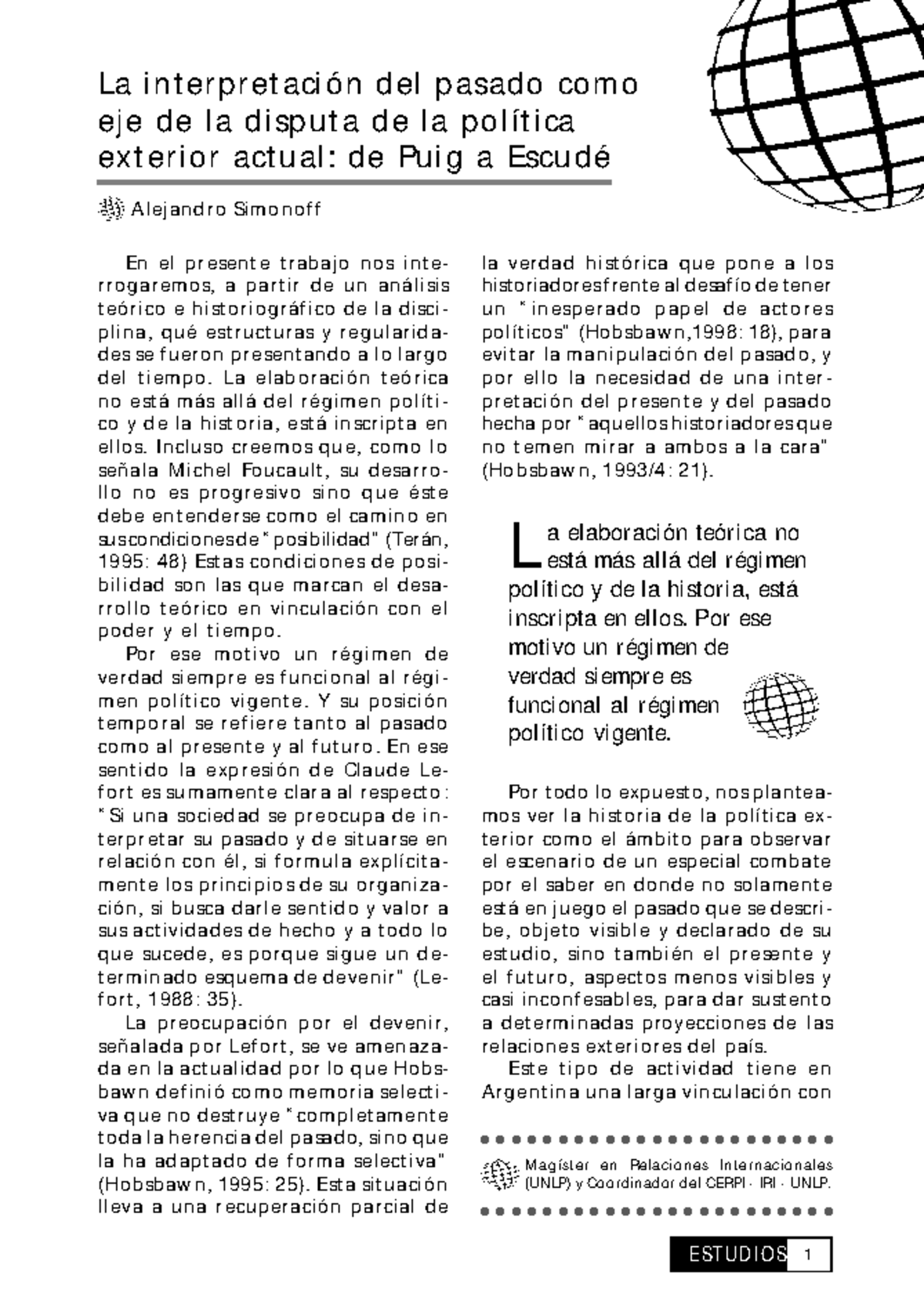 Simonoff, La interpretacion del pasado como eje de la disputa de la ...