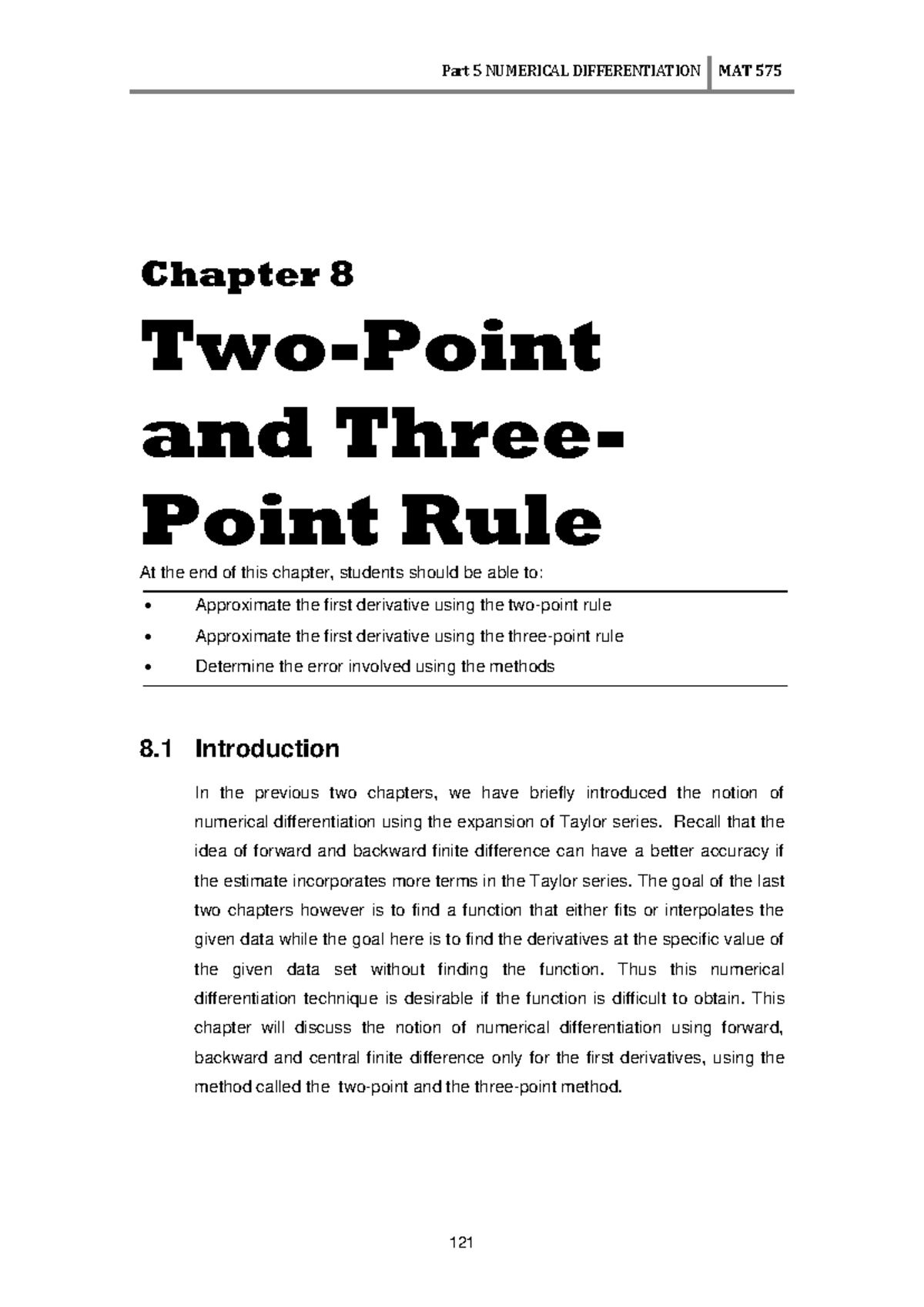 M575 Chapter 8 - Chapter 8 Two-Point and Three- Point Rule At the end ...