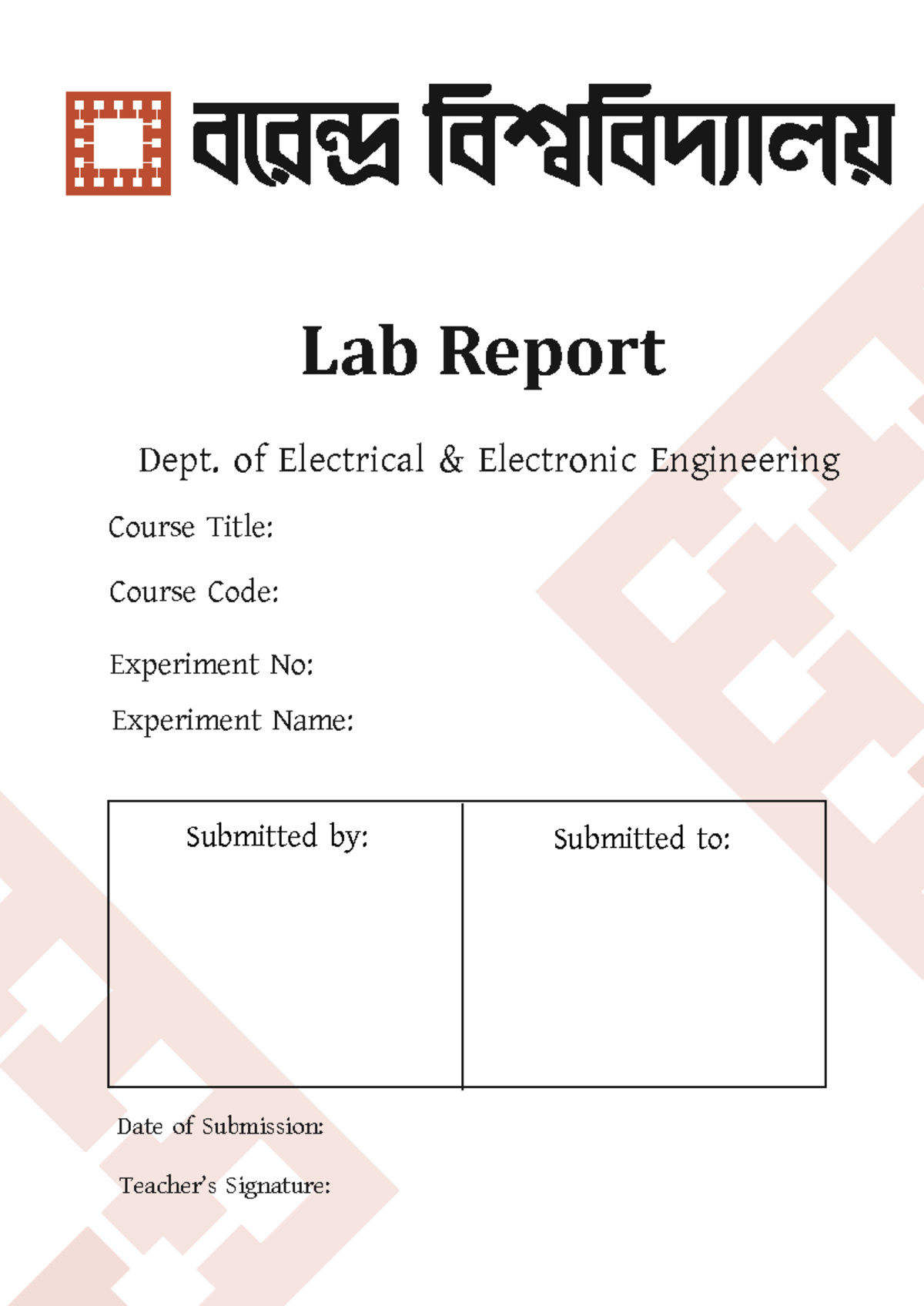 Blank cover page of lab report - Basic Electrical Circuits Fundamentals ...