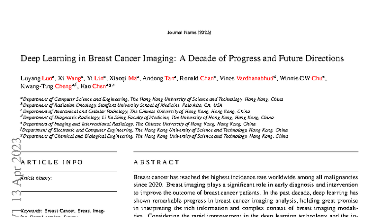 Deep Learning in Breast Cancer Imaging: Progress & Future Directions ...