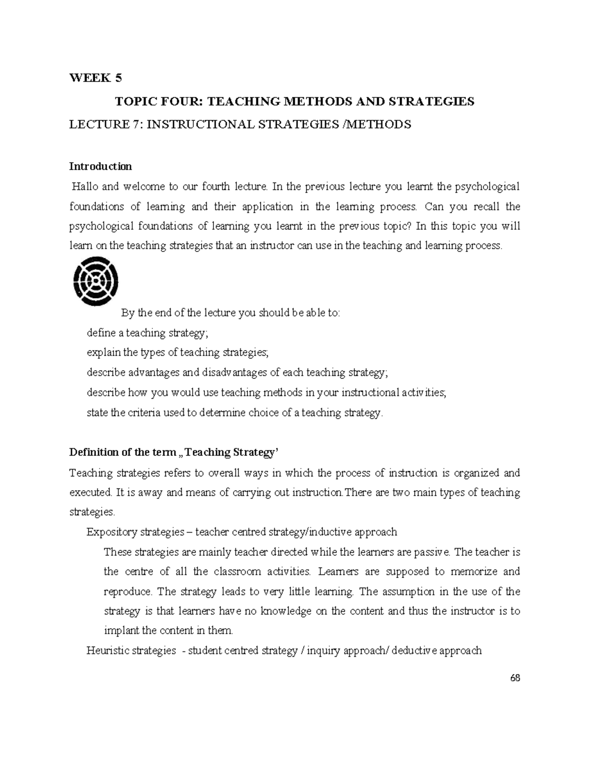 Teaching Methods and Strategies: Week 5 Lecture Notes - Studocu