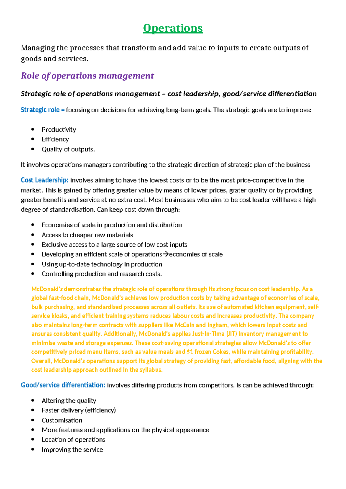 Business Study Notes: Operations Management Strategies and Practices ...