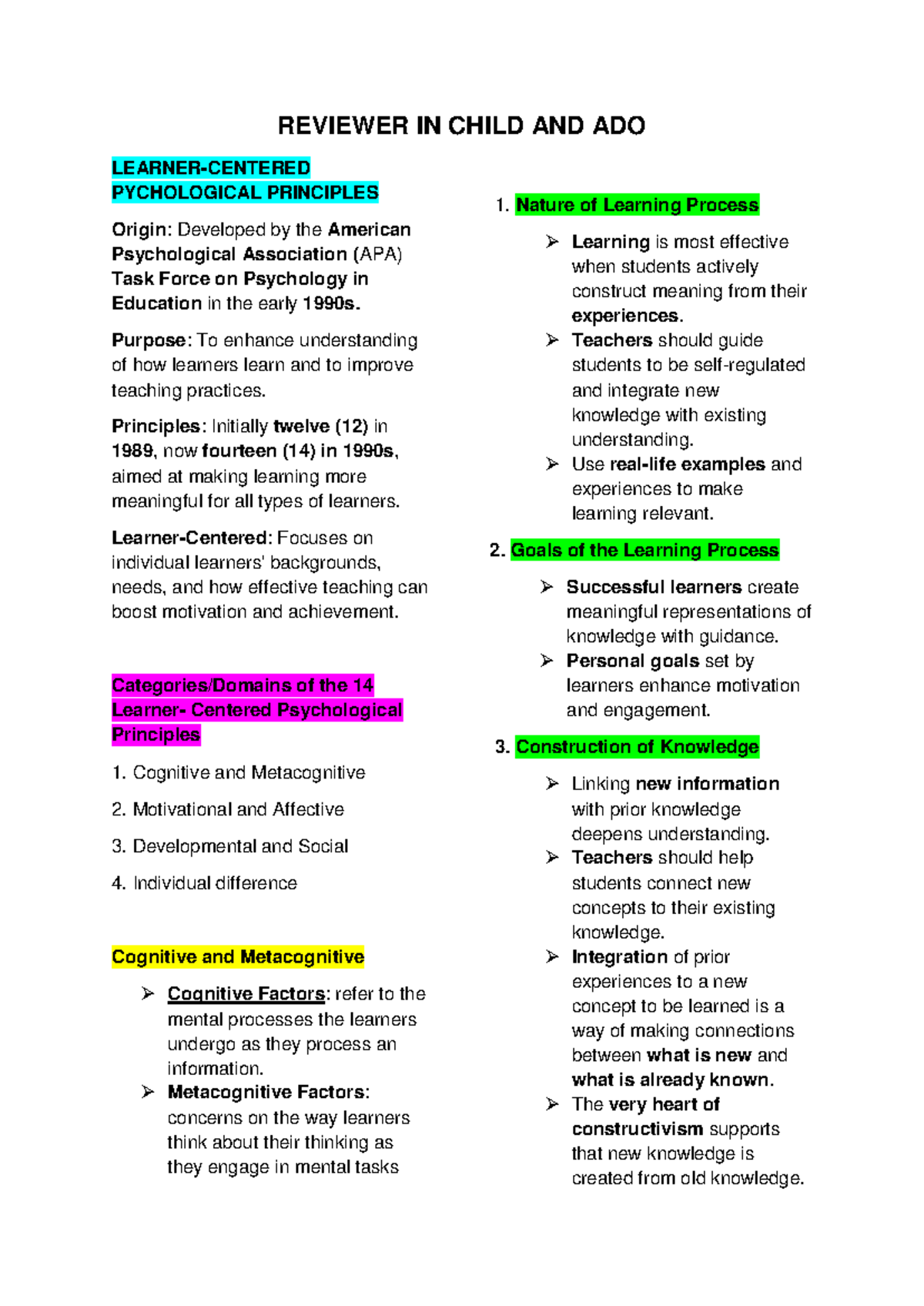 Child Development Review and Psychological Principles (Child AND ADO ...