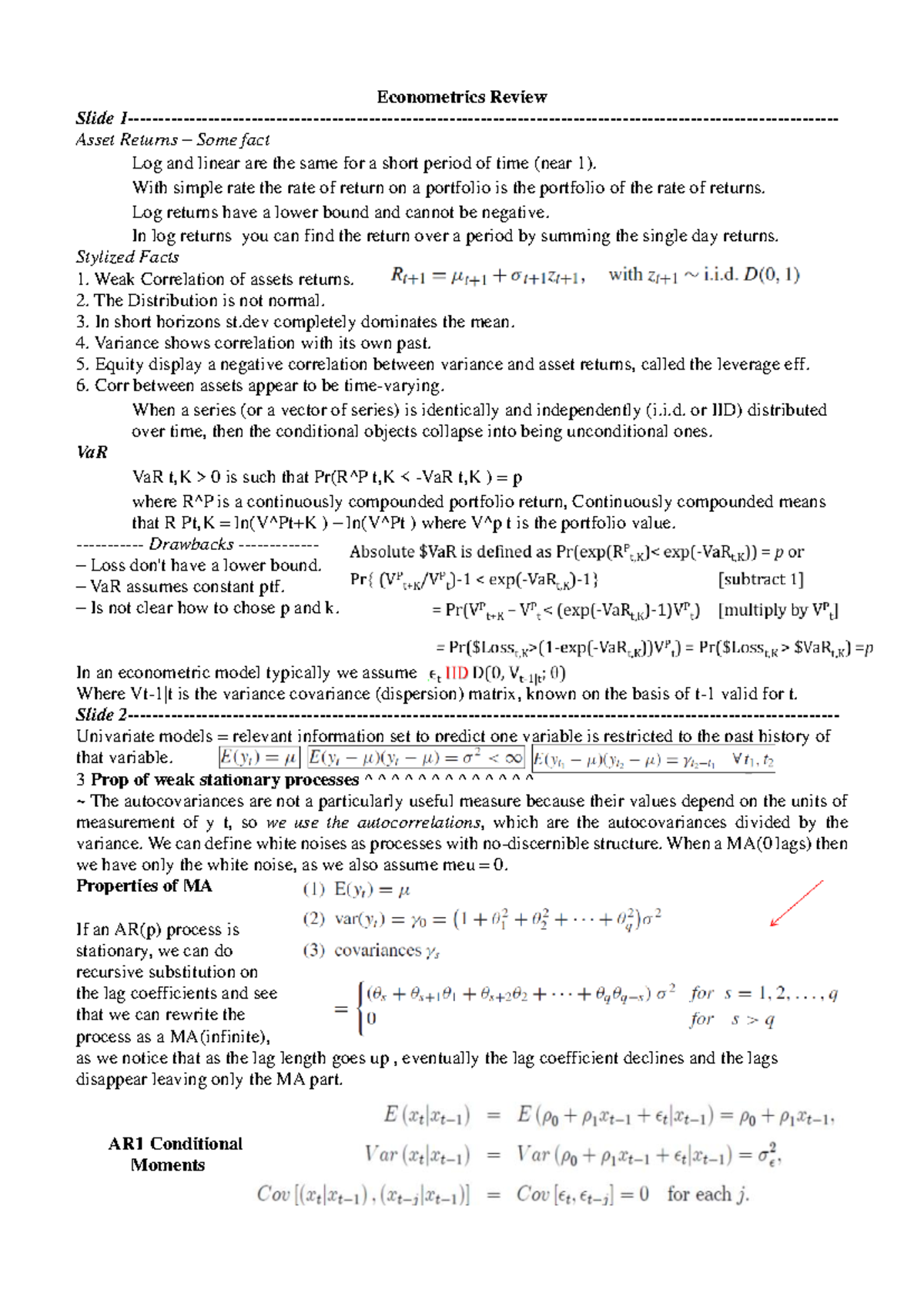 Econometrics 2: Comprehensive Review Notes and Key Concepts - Studocu