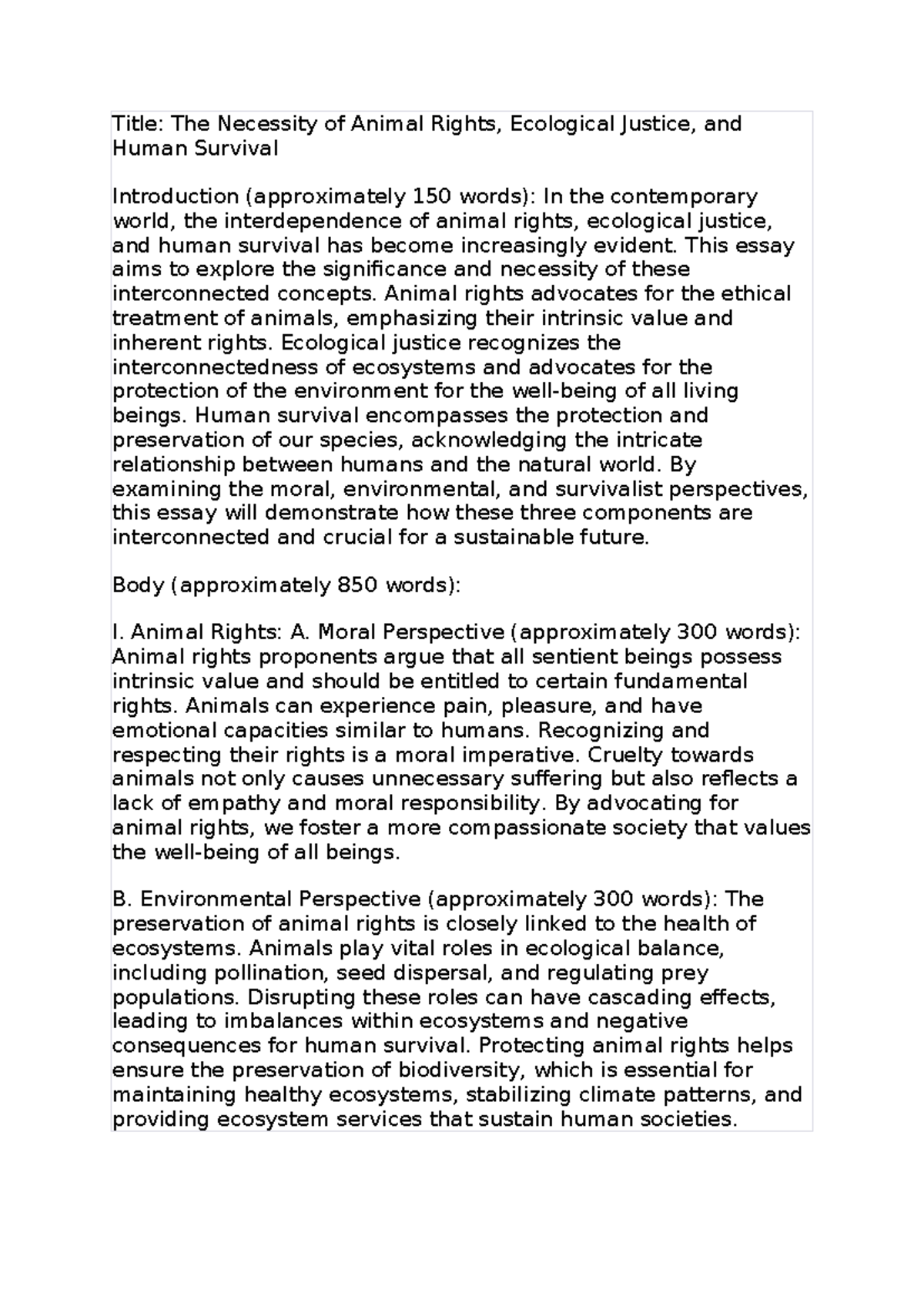 The Necessity of Animal Rights and Ecological Justice for Human ...