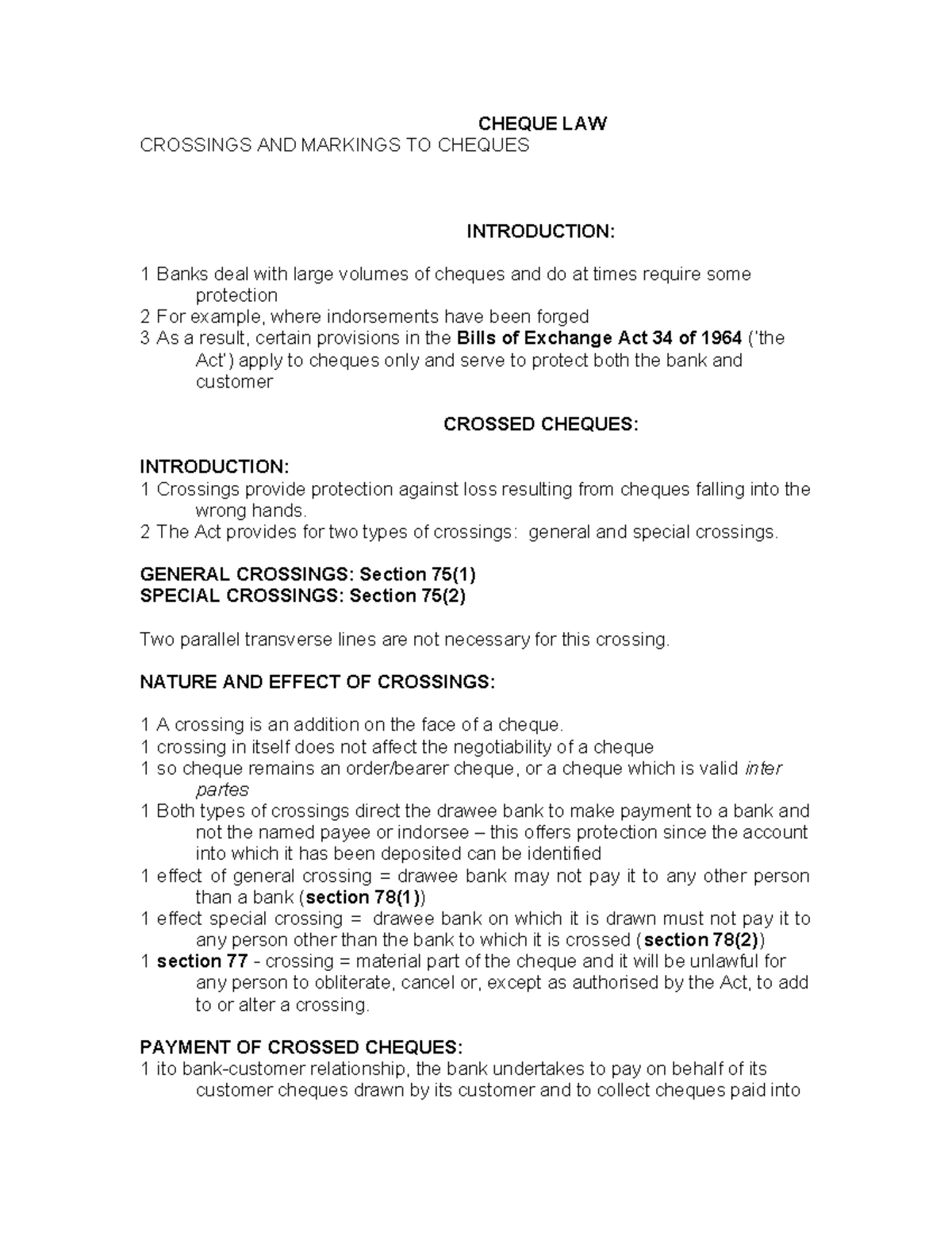 Payment Methods - Cheque Law and Regulations Overview - Studocu