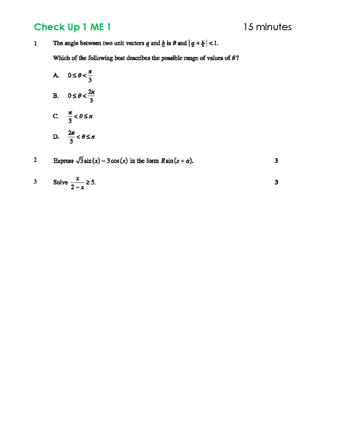 Math Extension Practice Questions: Check Up 1 ME 1 - Studocu