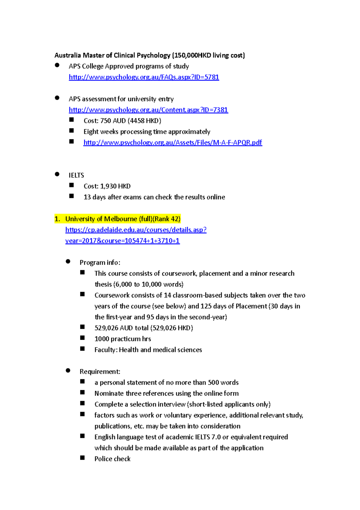 Australia Master of Clinical Psychology: Program Details and Requirements -  Studocu