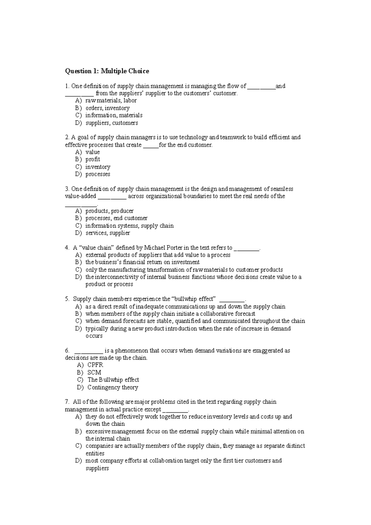 SCM 301 Midterm Exam Study Questions and Answers - Studocu