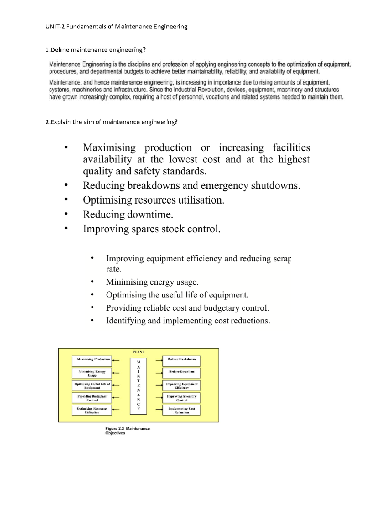 Fundamentals of Maintenance Engineering (Unit-2 IS) - Studocu