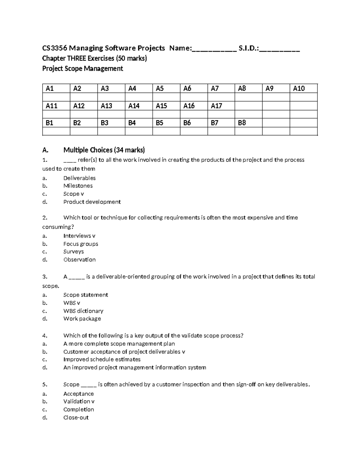 CS3356 Managing Software Projects Chapter 3 Exercises & Answers - Studocu