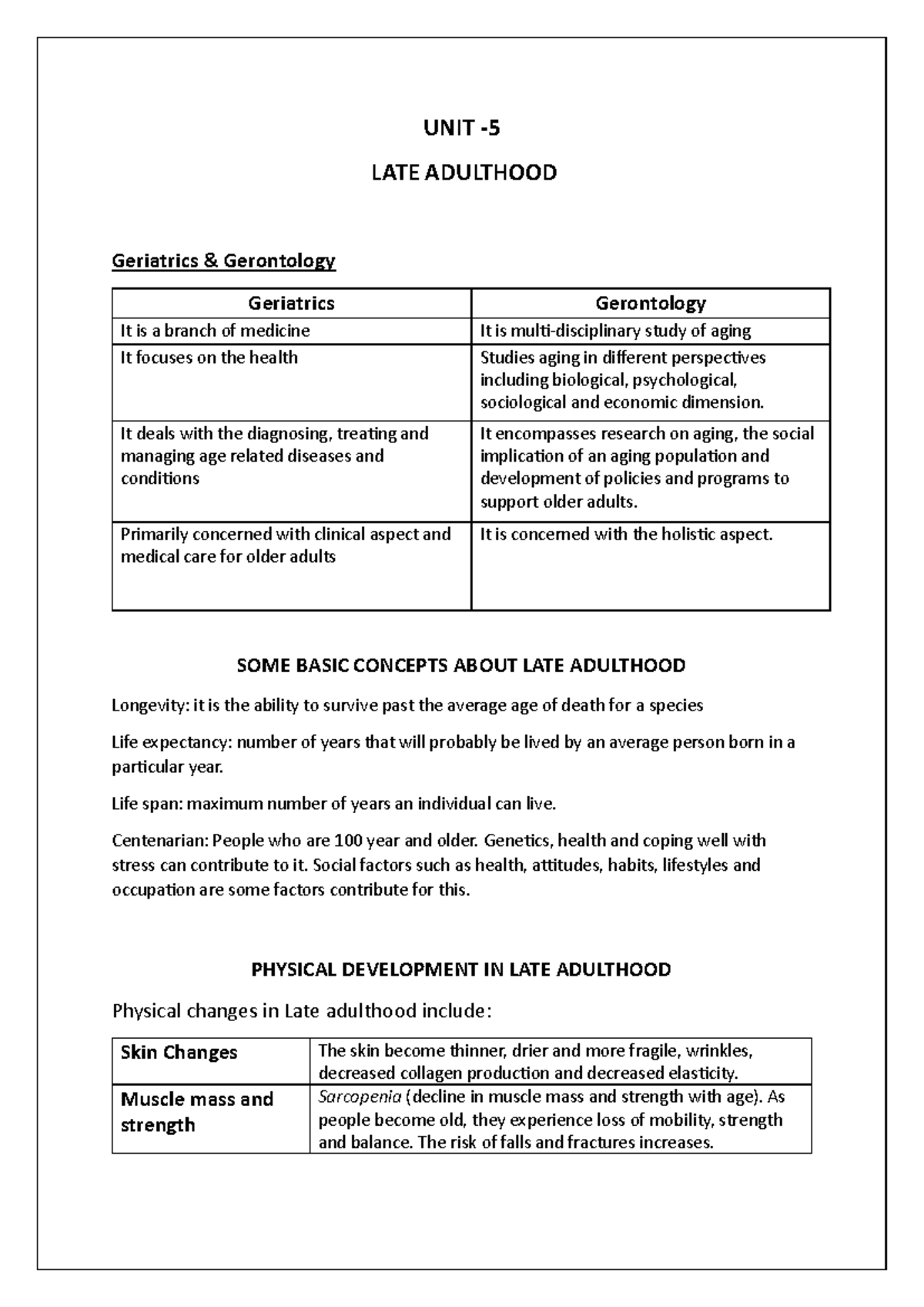 Unit 5: Late Adulthood in Developmental Psychology - Key Concepts ...