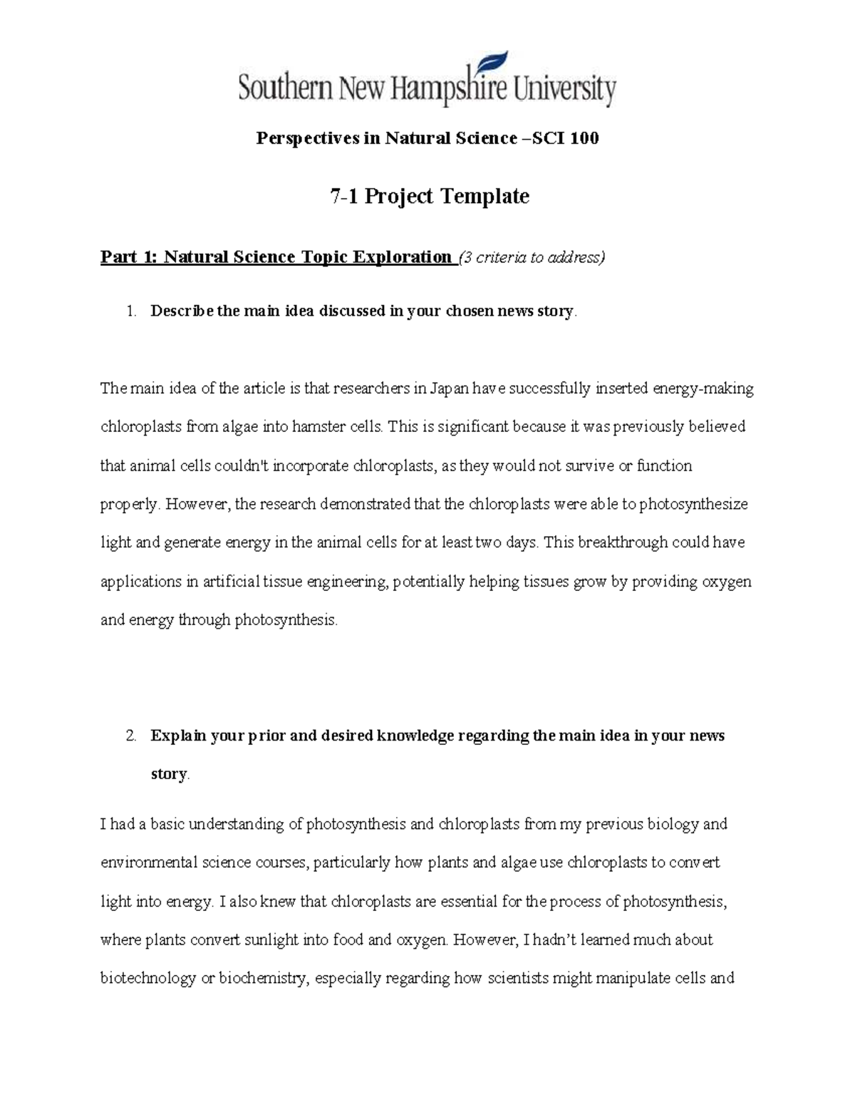 Project 7-1 - Perspectives in Natural Science –SCI 100 7-1 Project ...