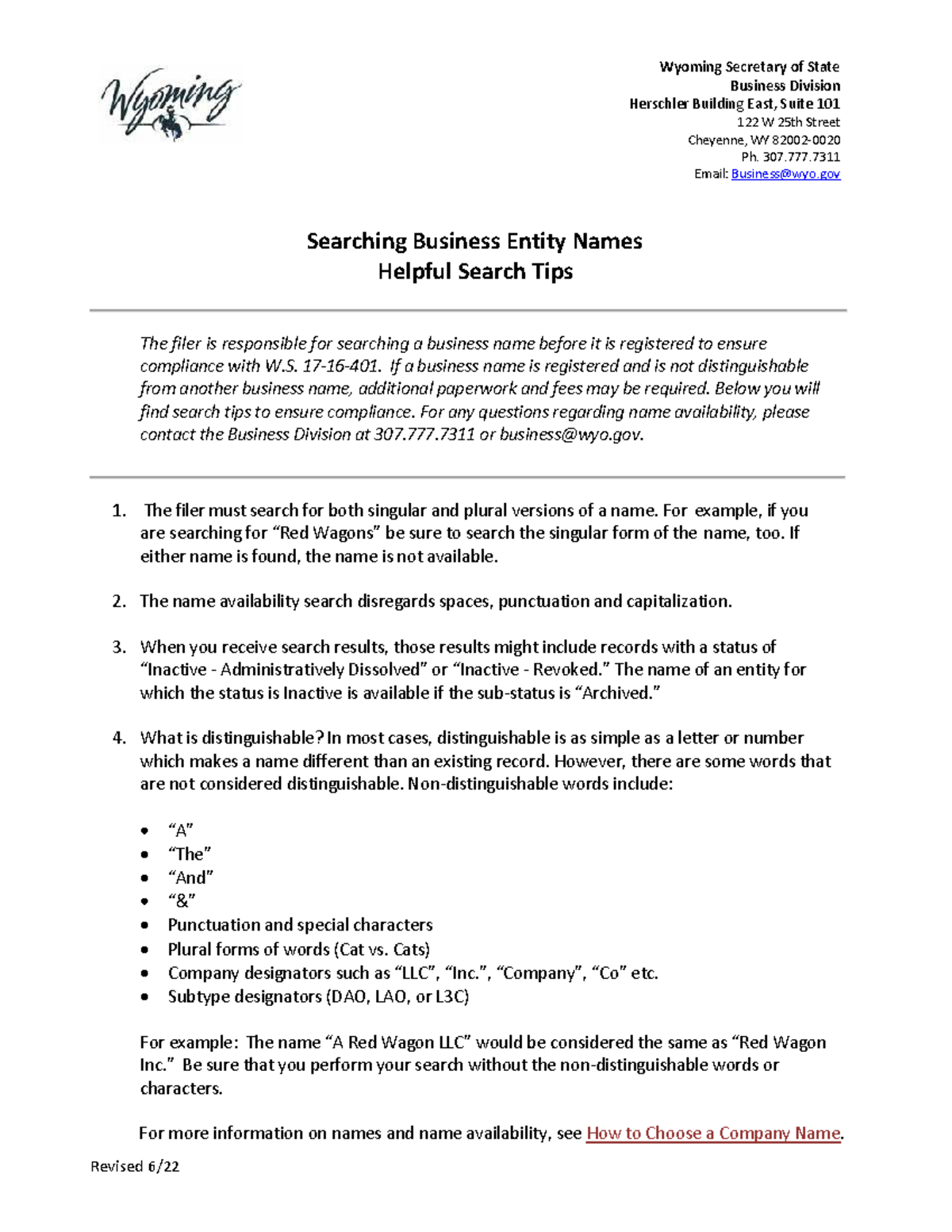 Name Search Tips for Business Entities in Wyoming - Studocu
