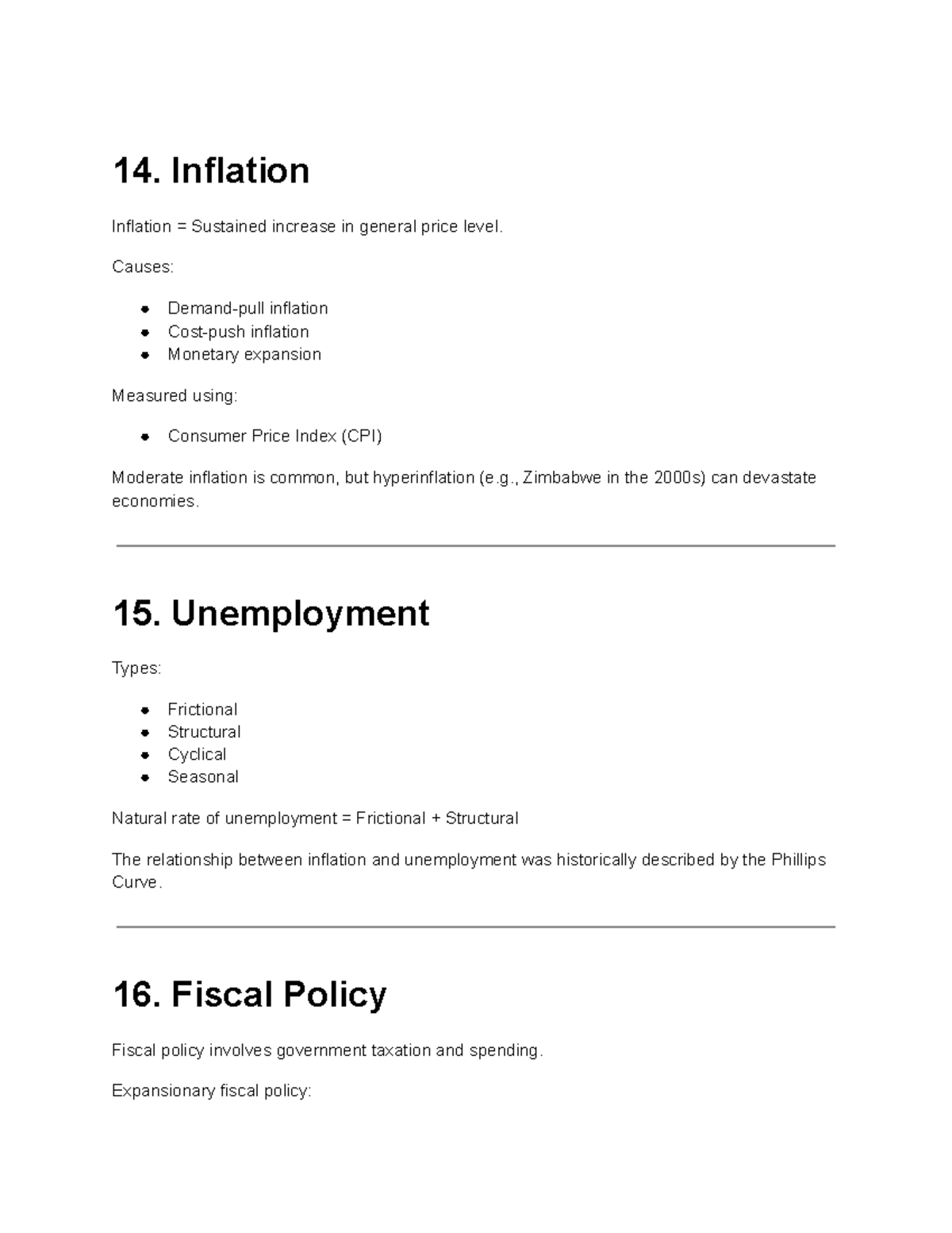 ECON 101: Inflation, Unemployment, and Fiscal Policy Overview - Studocu