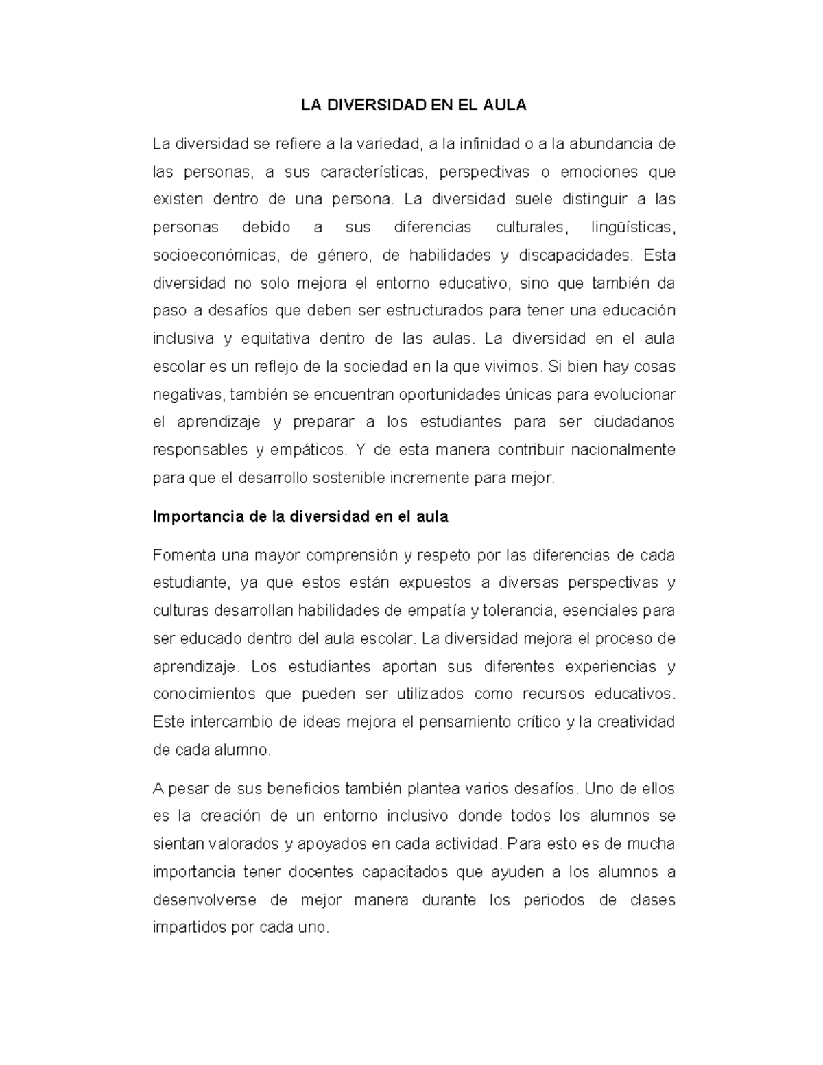 Diversidad en el aula - LA DIVERSIDAD EN EL AULA La diversidad se ...