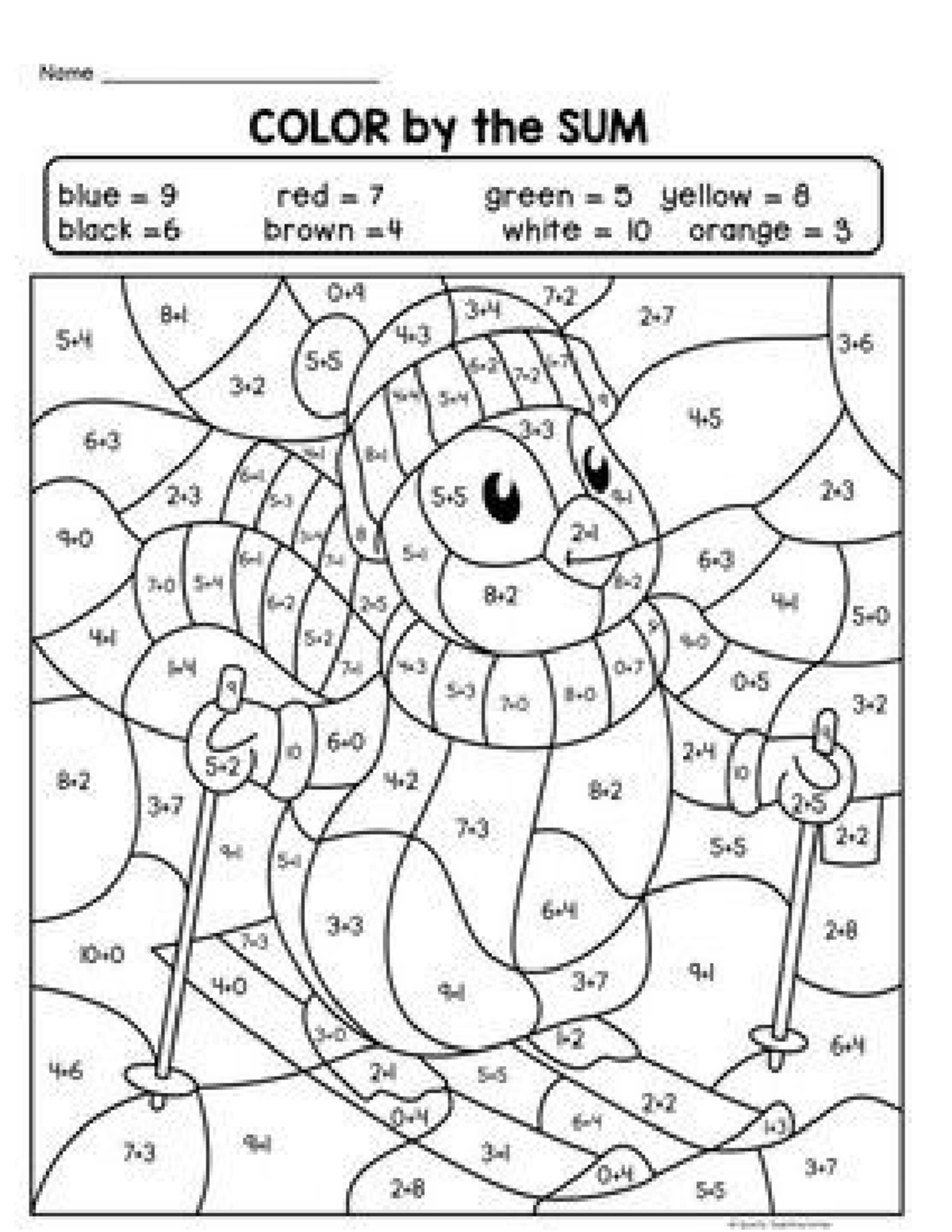 Coloring materials 2 - Name COLOR the SUM blue 9 red 7 green 5 yellow 8 ...