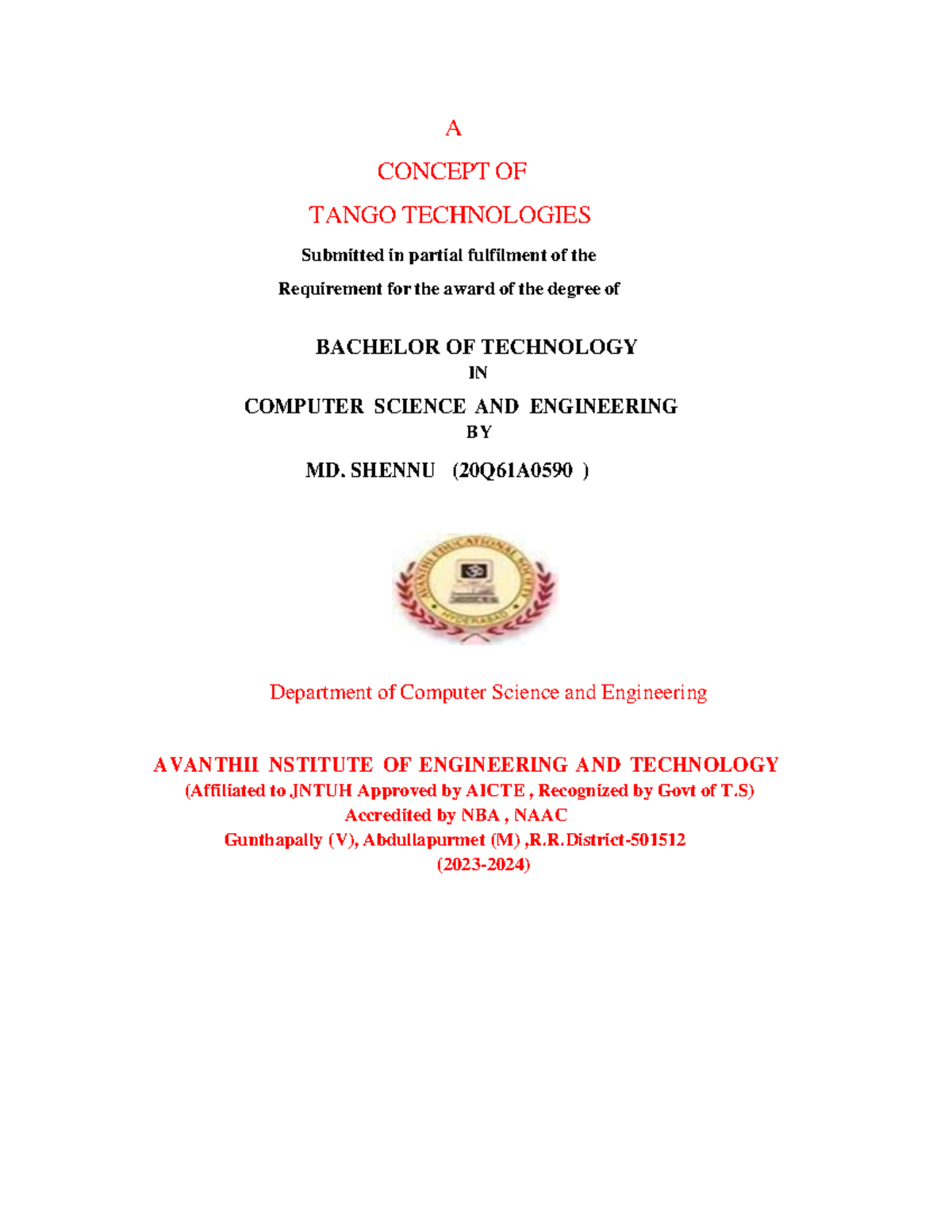 Tango Technology: B.Tech Seminar Report in Computer Science (2023-2024 ...