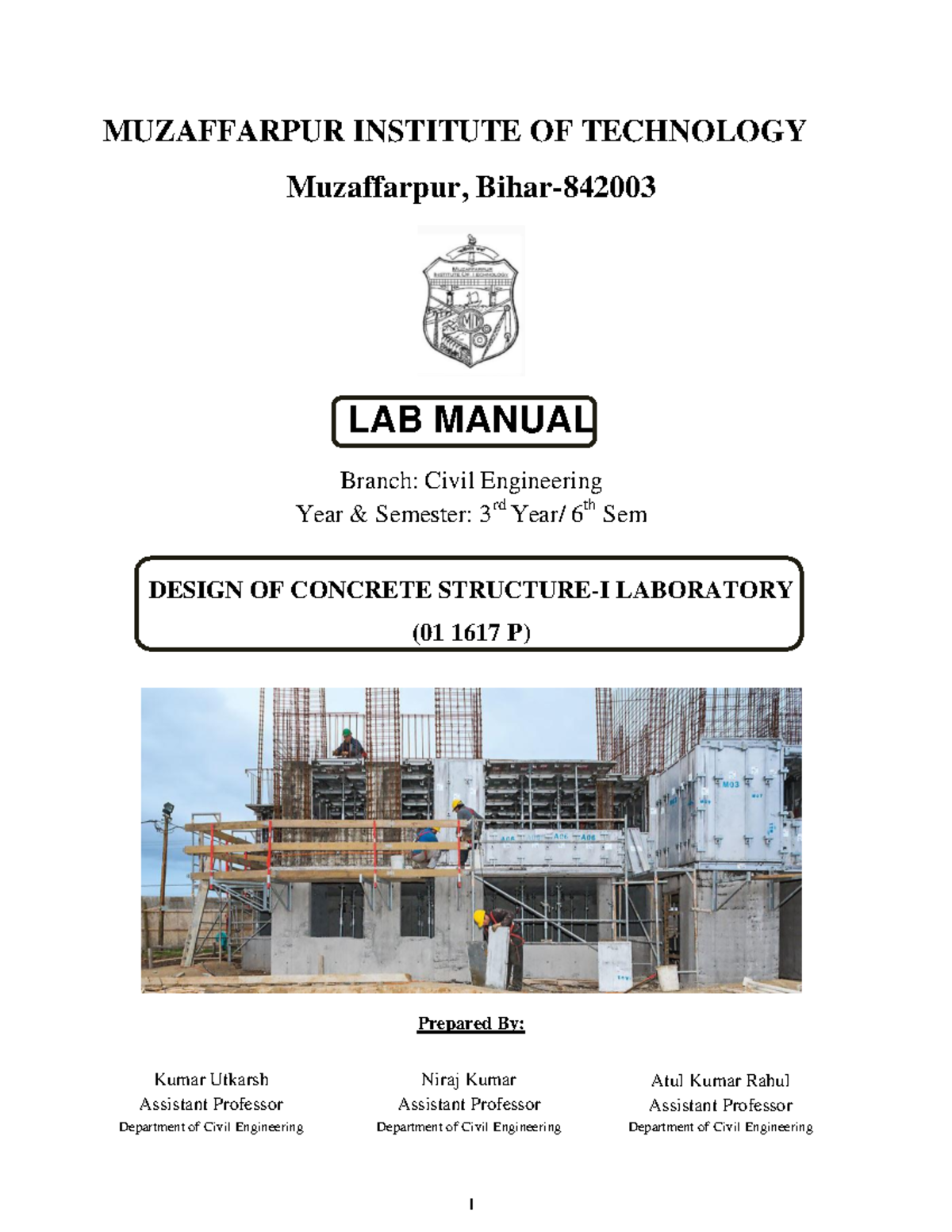 Design of Concrete Structure I Lab Manual (01 1617 P) - Experiments ...