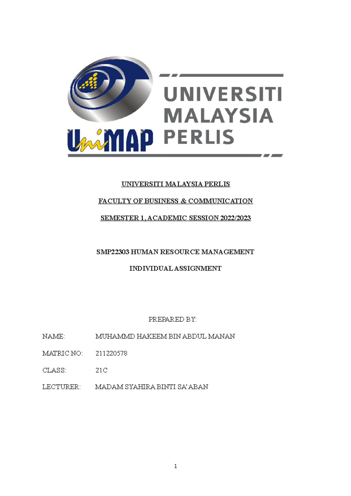 SMP22303 Human Resource Management: Individual Assignment Report - Studocu
