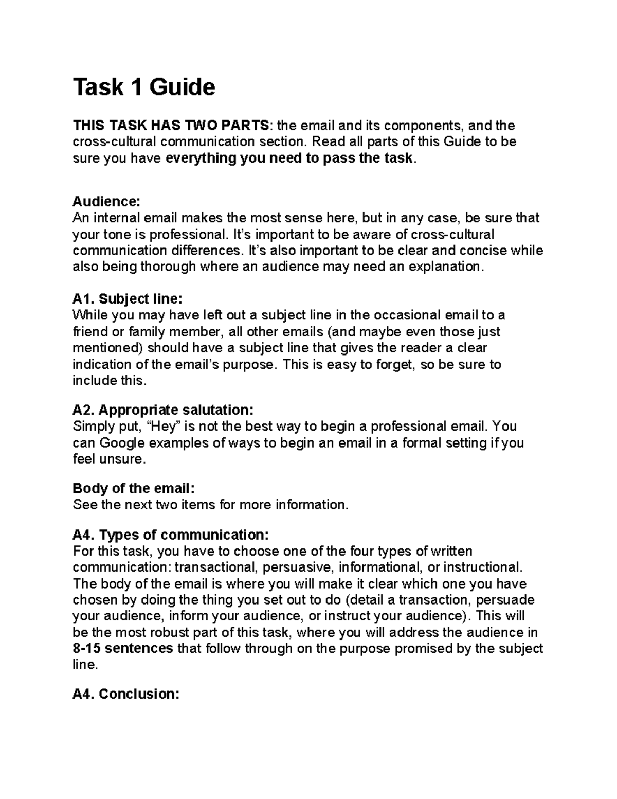 Task 1 Guide V4: Writing a Formal Email for Communication - Studocu