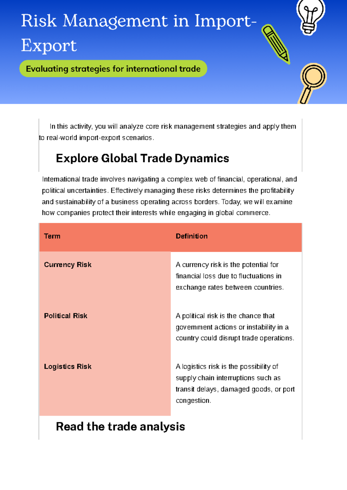 Case Study: Managing Trade Risks in Global Commerce - Studocu