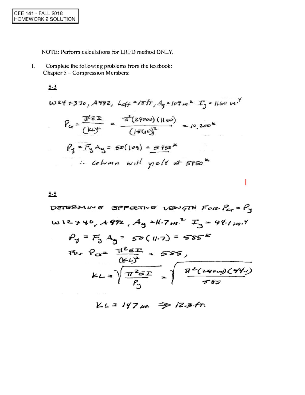 CEE 141 F18 Homework 2 Solutions: LRFD Method Calculations - Studocu