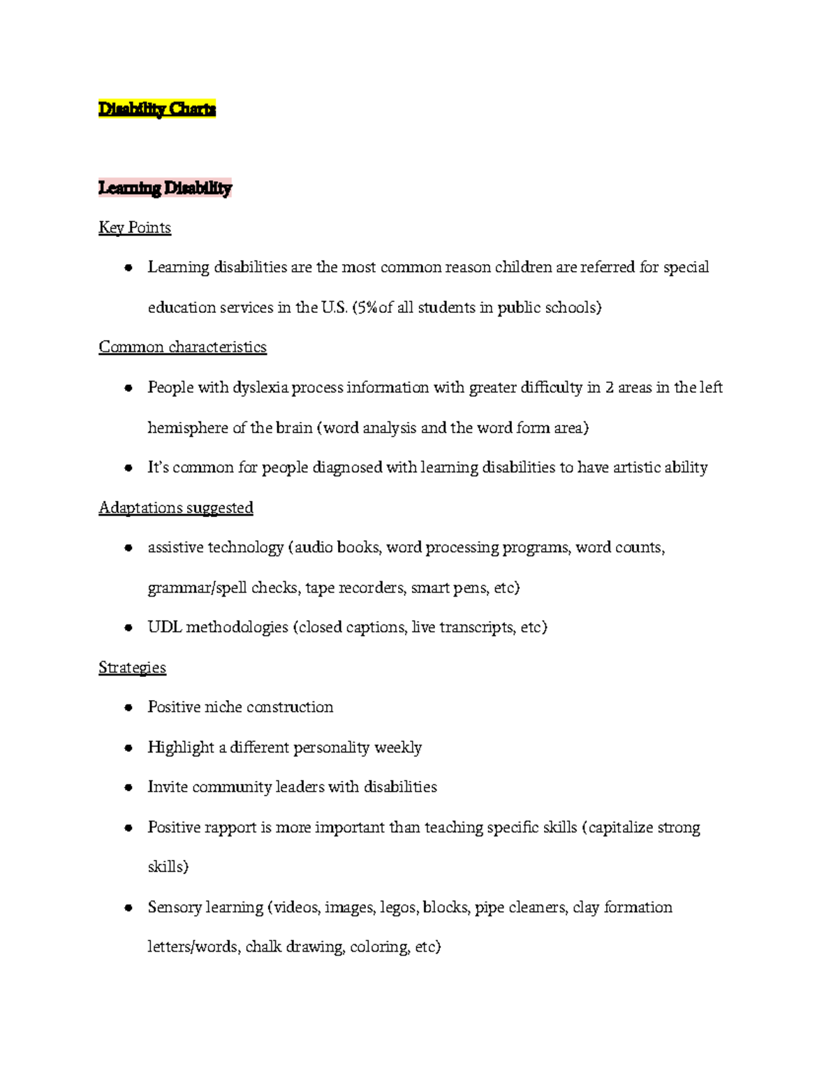 Learning Disability Strategies and Adaptations Overview - Studocu