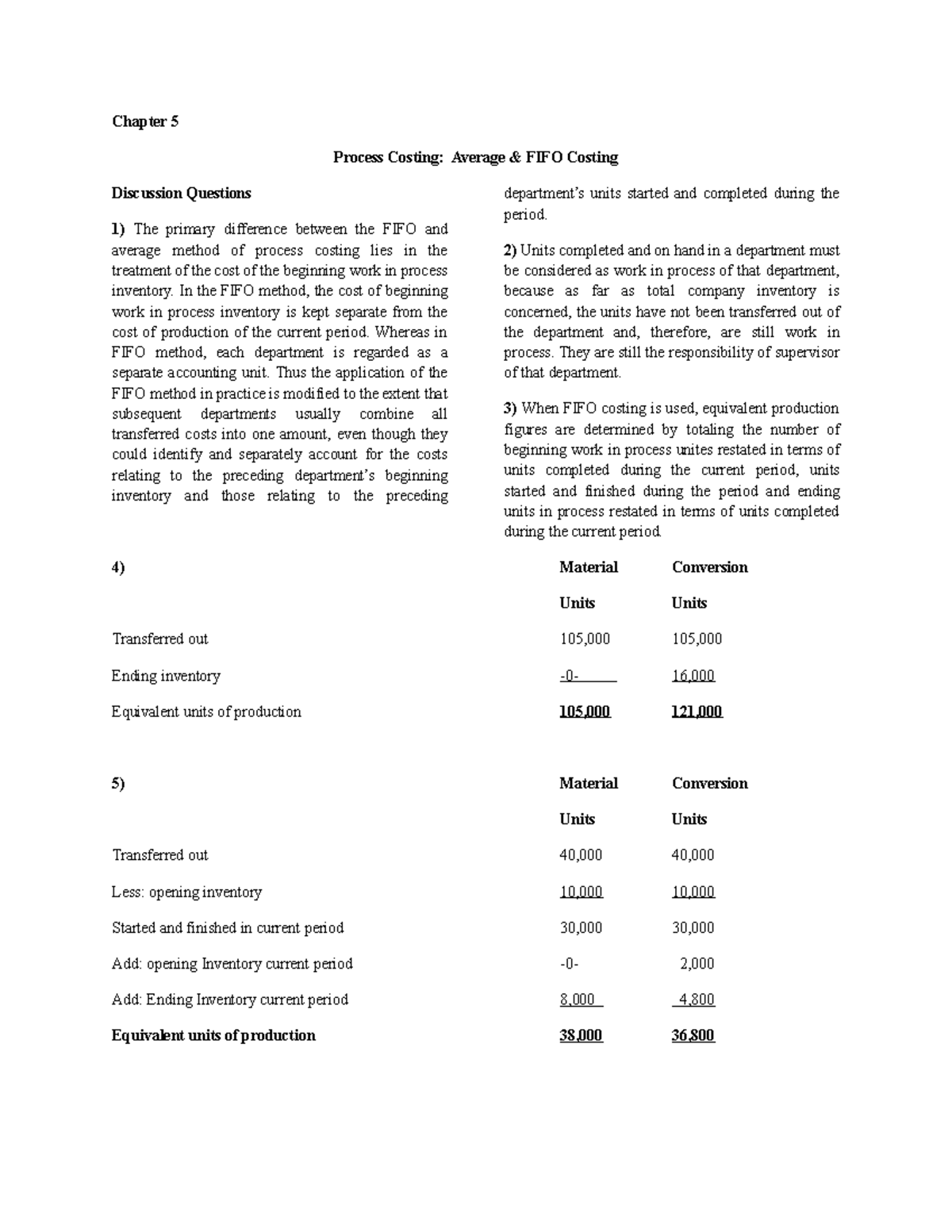 Chapter 5: Process Costing with Average & FIFO Costing Methods - Studocu