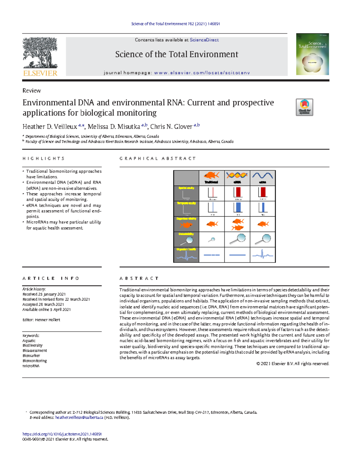 Use of Environmental DNA and RNA for Aquatic Biomonitoring - Studocu