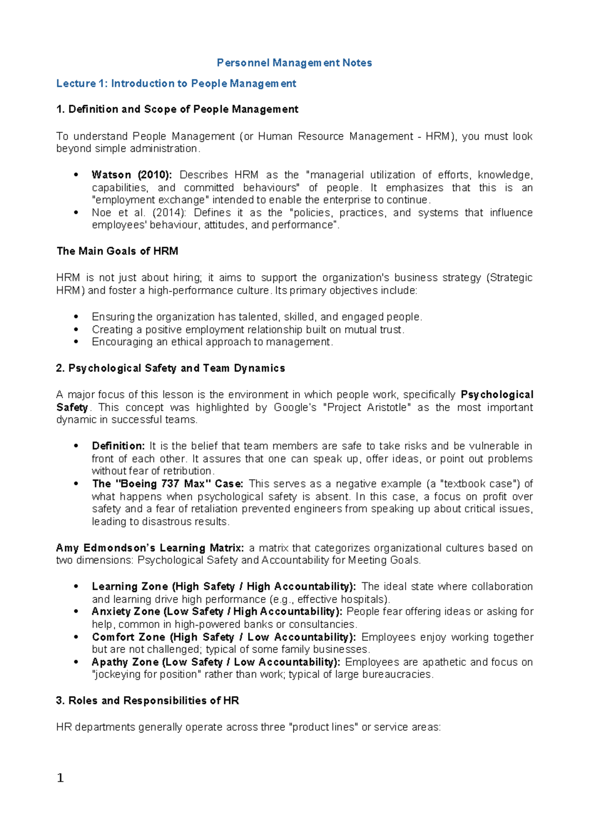 Personnel Management Notes: Lecture 1 - Intro to People Management ...