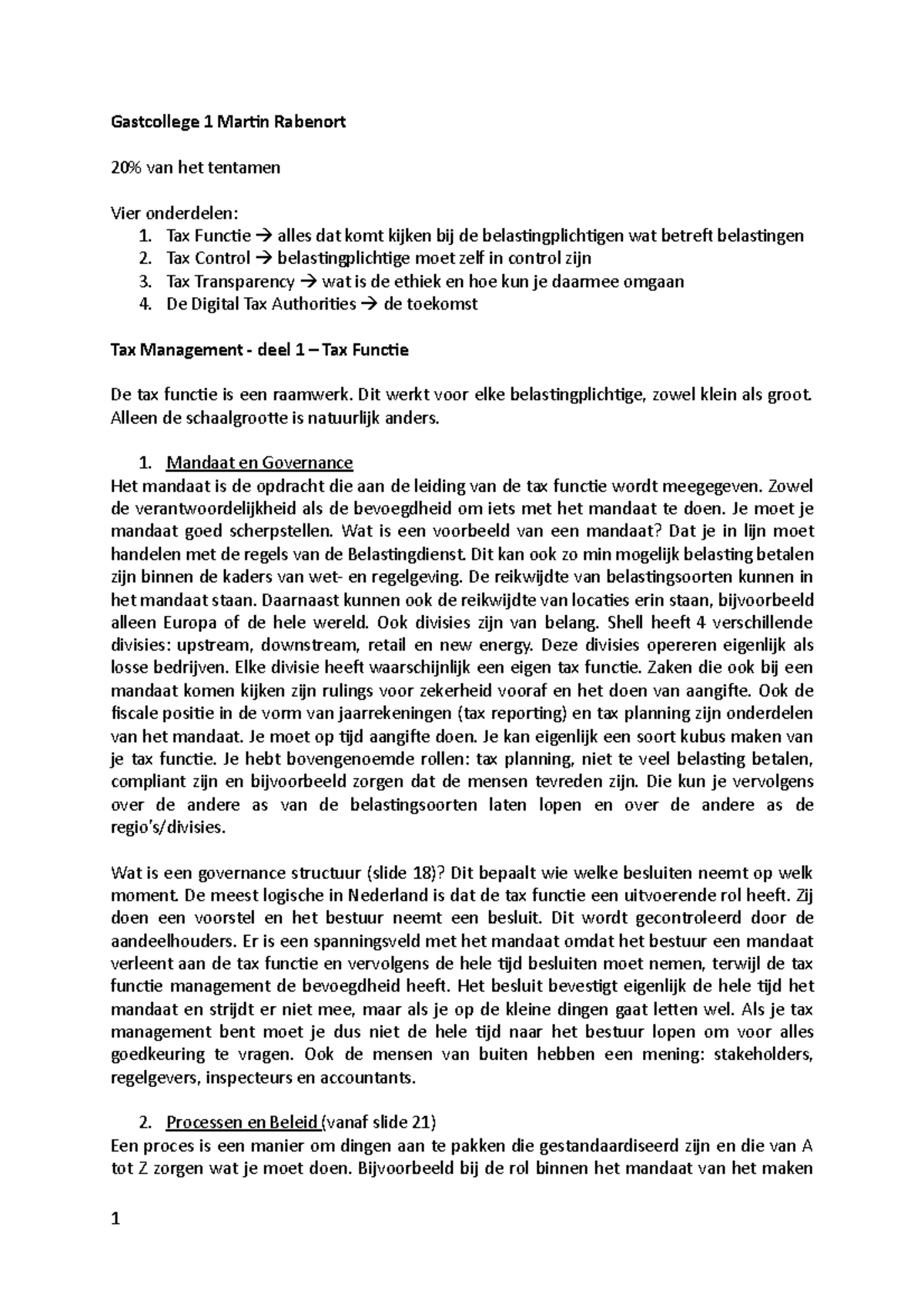 Gastcollege 1: Tax Management en Risicobeheer (Martin Rabenort ...